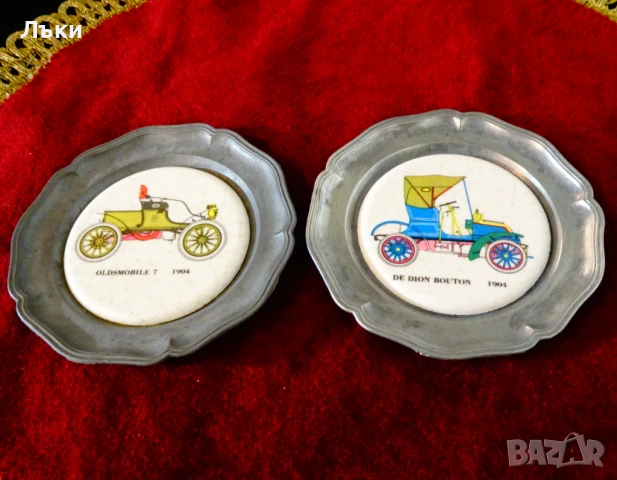 Калаена чиния,пано с ретро автомобил от 1904 г. 