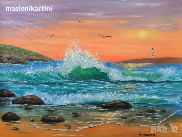 Море и вълни маслена картина , снимка 2 - Картини - 49010031
