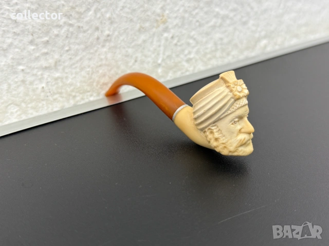 Ръчно резбована лула от морска пяна и кехлибар. №8056, снимка 6 - Антикварни и старинни предмети - 54037567