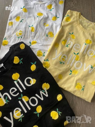 Тениска със лимони и надпис Hello Yellow във жълт цвят, снимка 4 - Тениски - 29288950