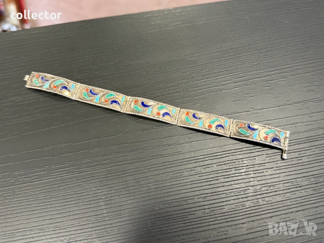Стара сребърна гривна с многоцветен емайл. №8070