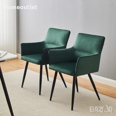 Комплект кадифени трапезни столове тип кресло – 2бр. - C-U-DC-B0324GR, снимка 2 - Столове - 49115000