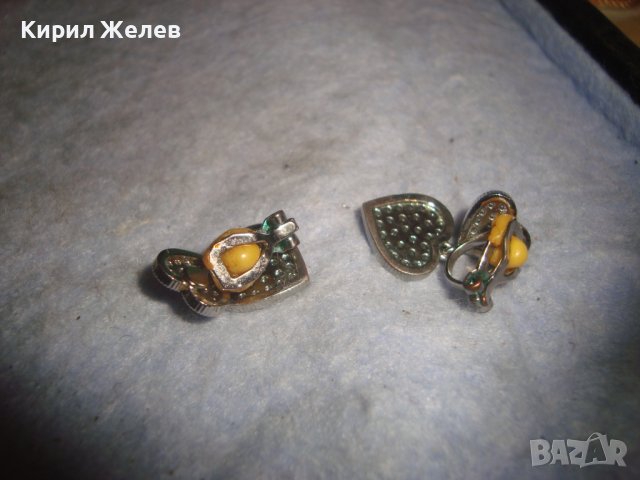 СТАРИ МЕДНИ ПОСРЕБРЕНИ РЕТРО АР НУВО РЕТРО КЛИПС ОБЕЦИ - СЪРЧИЦА с ФАСЕТИРАНИ ЦИРКОНЧЕТА 27658, снимка 5 - Антикварни и старинни предмети - 37722155