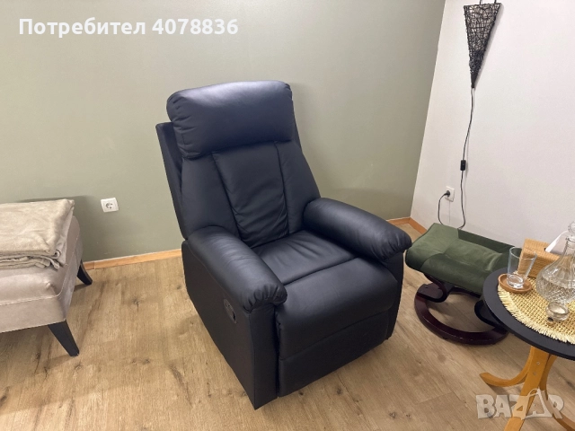 Тапицирано кресло с табуретка за крака, снимка 3 - Дивани и мека мебел - 52863082