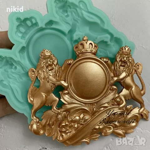 2 лъва лъвове лъв  с рамка кръг силиконов молд форма фондан гипс декор, снимка 2 - Форми - 38166136