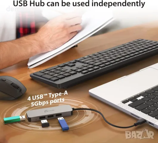 j5create Сгъваема алуминиева стойка за лаптоп с USB3.2 4-портов хъб, преносима до 16 инча (JTS223), снимка 3 - Друга електроника - 48237807