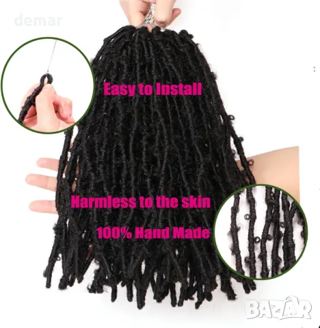 Екстеншъни, заплетени пеперудени локове (30 см (опаковка от 8), #1B), снимка 4 - Аксесоари за коса - 49241801