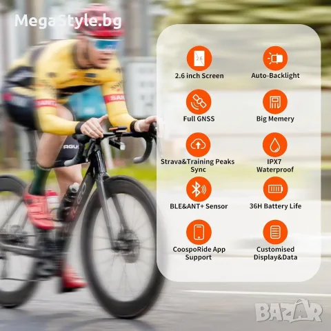 Велокомпютър Coospo BC200, GPS, водоустойчив, 36 часа живот на батерията, 2.6" LCD, снимка 2 - Аксесоари за велосипеди - 55751583