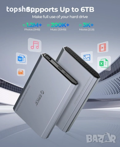 Алуминиева кутия за 2.5" SSD/HDD диск ORICO – USB-C 3.2, 6Gbps, снимка 2 - Кабели и адаптери - 53252260