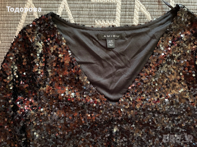 Черна рокля с пайети., снимка 6 - Рокли - 54092544