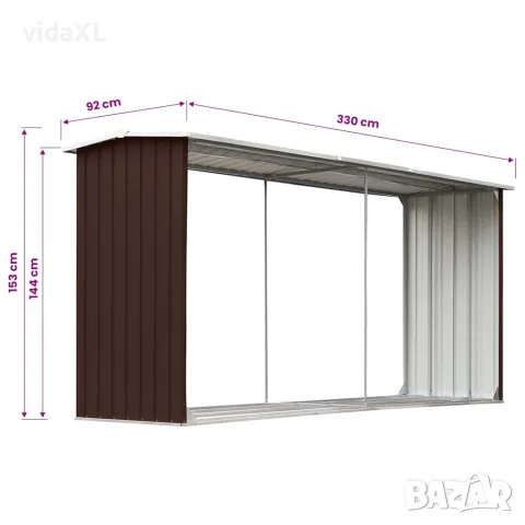 vidaXL Навес за дърва, поцинкована стомана, 330x92x153 см, кафяв, снимка 6 - Дърва за огрев - 56147672