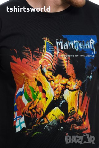 Нова мъжка тениска с дигитален печат на музикалната група MANOWAR - Warriors of the world, снимка 2 - Тениски - 28317032
