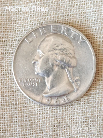 Сребърна Монета QUARTER DOLLAR USA Четвърт Долар САЩ 1964 г., снимка 2 - Нумизматика и бонистика - 51316481