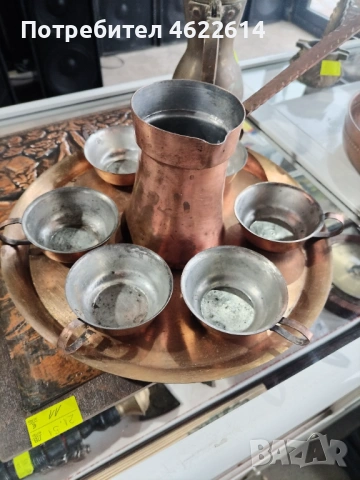 ЛОТ ОТ ШЕСТ  МЕДНИ БАКЪРЧЕТА, ЧАШКИ С ПОДНОС , снимка 3 - Антикварни и старинни предмети - 53339507
