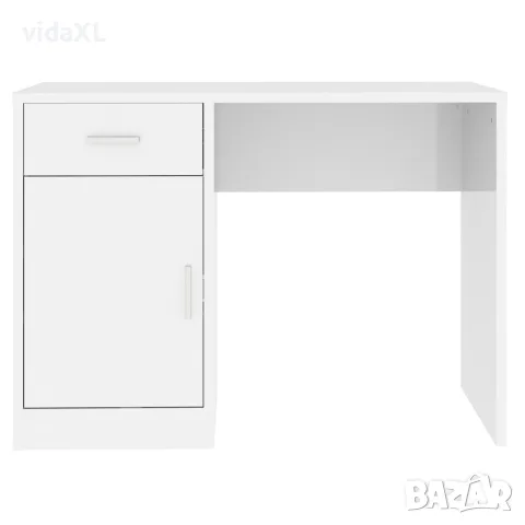 vidaXL Бюро с чекмедже и шкаф бял гланц 100x40x73 см, инженерно дърво, снимка 5 - Бюра - 56147075