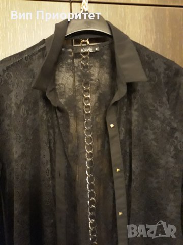 Много луксозна копринена горница в черно, марка KIKI RIKI  с конусовидни ефектни копчета, снимка 16 - Туники - 37446306
