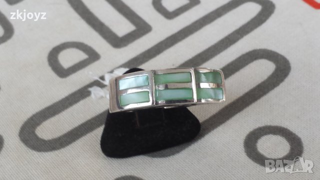 СРЕБЪРЕН ПРЪСТЕН с 6 КАМЪКА от ЗЕЛЕН СЕДЕФ 8.24 ГР. / 925 МАРКИРАН, снимка 3 - Пръстени - 35230402