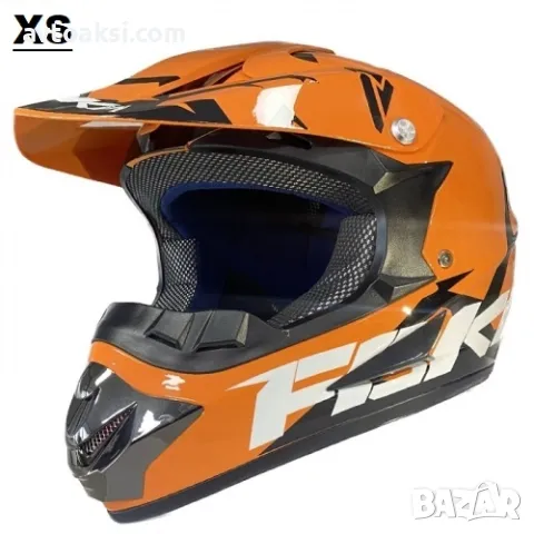 Каска мотор крос Детска ORANGE/ GREEN два цвята, снимка 2 - Аксесоари и консумативи - 49993464