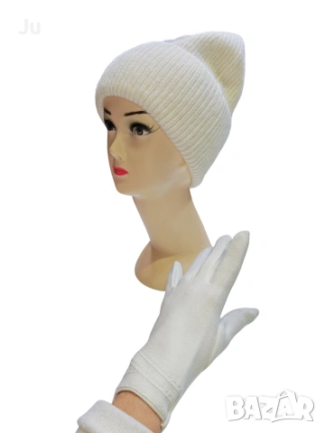 шапка и ръкавици кашмир комплект за жени стилистен комплект за подарък , снимка 6 - Шапки - 53274104