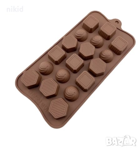 пралини квадрат шестоъгълни силиконов молд форма за шоколадови бонбони гипс декор лед, снимка 2 - Форми - 44343060