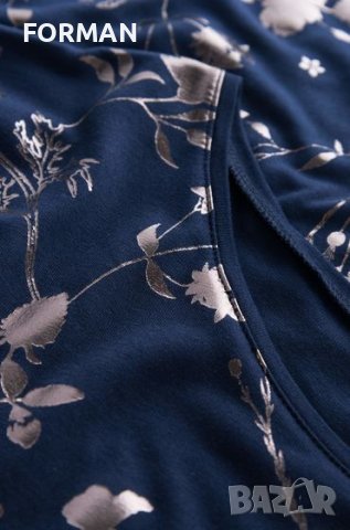 ИЗКЛЮЧИТЕЛНО КРАСИВА тъмносиня блуза с щампа с перлен ефект , снимка 3 - Тениски - 40615556