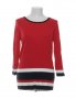 Червена блуза от тънко фино плетиво с бели и сини ивици в долния край, снимка 1 - Тениски - 39399239