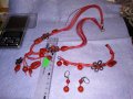 ЧЕРВЕН КОРАЛ АРТ КОМПЛЕКТ КОЛИЕ ОБЕЦИ и ГРИВНА с ПОСРЕБРЕНИ ФЛОРАЛНИ АЖУРНИ ЕЛЕМЕНТИ 34702, снимка 12