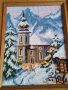 СТАР ГОБЛЕН НЕМСКА ЦЪРКВА ЗИМЕН ПЛАНИНСКИ ПЕЙЗАЖ в ДЪРВЕНА РАМКА 30918, снимка 6