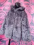 Сив металик палто от еко косъм с пухкава качулка ХЛ  , снимка 1