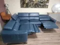 Тюркоазено син кожен ъглов диван Torres с ел. релакс механизъм, снимка 6