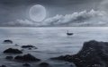 Маслена картина Пълнолуние над морето, снимка 1
