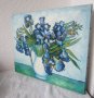 Ириси 40х50 см, Сини цветя, картина, irises oil on canvas painting, снимка 3