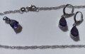 Дамски комплект синджирче, висулка и обеци с лилав кристал, нови, щампа 925, снимка 3