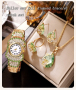 Комплект луксозен дамски кварцов часовник с кристали +бижута Relogio Feminino, снимка 1