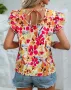 Дамска лятна модна двуслойна риза с къс ръкав с флорален принт, 4цвята , снимка 11