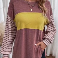 Дамска ежедневна блуза с контрастни райета и дълги ръкави, 5цвята , снимка 4 - Блузи с дълъг ръкав и пуловери - 44359300