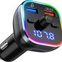 Victsing FM трансмитер Bluetooth 5.0, Волтметър, 7 цвята Dual USB QC3.0, Siri, Google, снимка 1 - Аксесоари и консумативи - 42343372