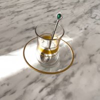 Стъклена чашка с чинийка и лъжичка за турски чай, снимка 1 - Чаши - 35963386