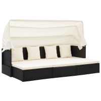 vidaXL Градинско лаундж легло със сенник черен полиратан(SKU:46156, снимка 1 - Градински мебели, декорация  - 44679528