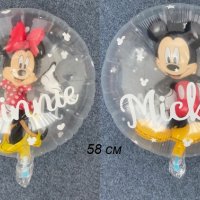 Мики Мини Маус Mickey Minnie прозрачен кръгъл найлонов фолио фолиев балон хелий рожден ден, снимка 1 - Други - 30150071