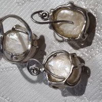 Сребърен комплект обеци с пръстен с натурални перли , снимка 4 - Бижутерийни комплекти - 44231258