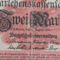 Райх банкнота 2 марки 1914г. Германия перфектна за колекция 28261, снимка 2 - Нумизматика и бонистика - 37142623