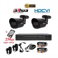 2 камери DAHUA 1080P Full HD + пентабриден DVR  + HDD 250gb + кабели + захранване - пълен комплект, снимка 1 - Комплекти за видеонаблюдение - 28841111