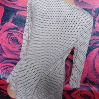 Кремаво бежова блуза с 7/8 ръкав на точки тип пеплум Л, снимка 2 - Блузи с дълъг ръкав и пуловери - 37613669
