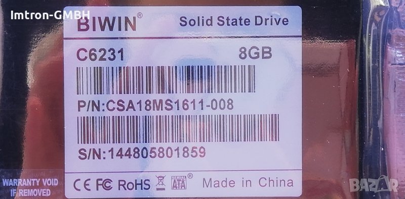  SOLID STATE DRIVE 8GB BIWIN  C6231, снимка 1