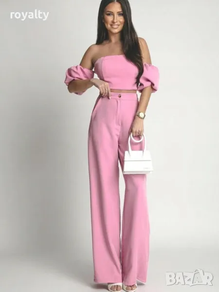 Дамски розов сет топ с панталон, снимка 1