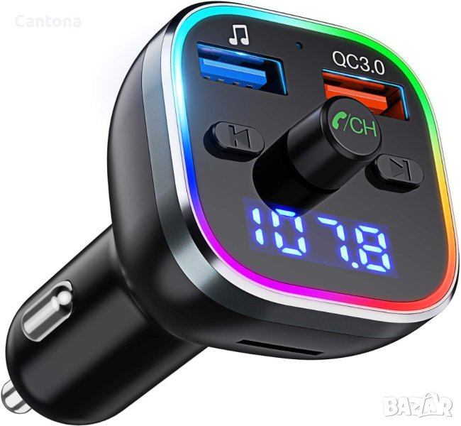 Victsing FM трансмитер Bluetooth 5.0, Волтметър, 7 цвята Dual USB QC3.0, Siri, Google, снимка 1