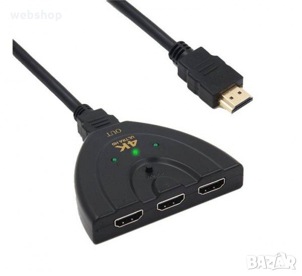Кабел  Full HD преходен, превключвател, вход 3xHDMI(ж), изход HDMI(м), 0,5m, снимка 1