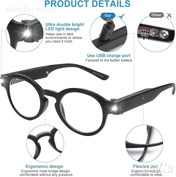 Очила за четене със светеща ярка LED светлина 3.5 диоптъра, снимка 1