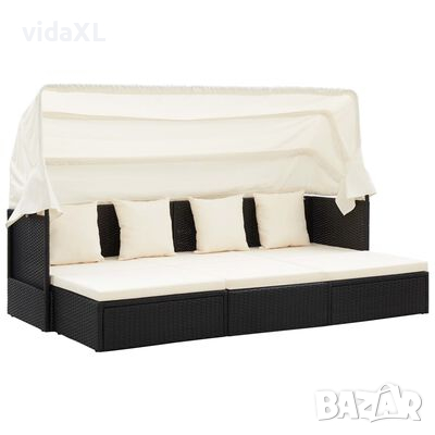 vidaXL Градинско лаундж легло със сенник черен полиратан(SKU:46156, снимка 1